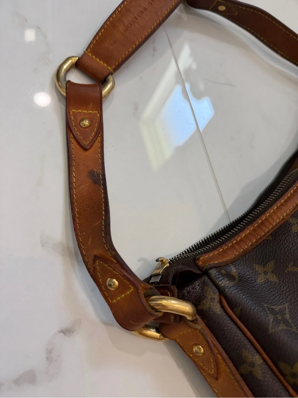 Louis Vuitton Monogram Canvas Hobo Bag with Brown Leather Trim